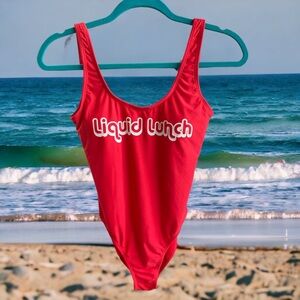 Rue Blue by Rue 21 Bathing Suit Size Small Red Liquid Lunch One Piece High Cut